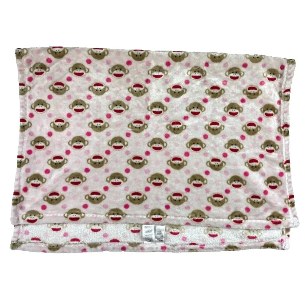 Baby Starter Pink Monkey Face Polka Dot Blanket Soft Lovey htf Security Girl